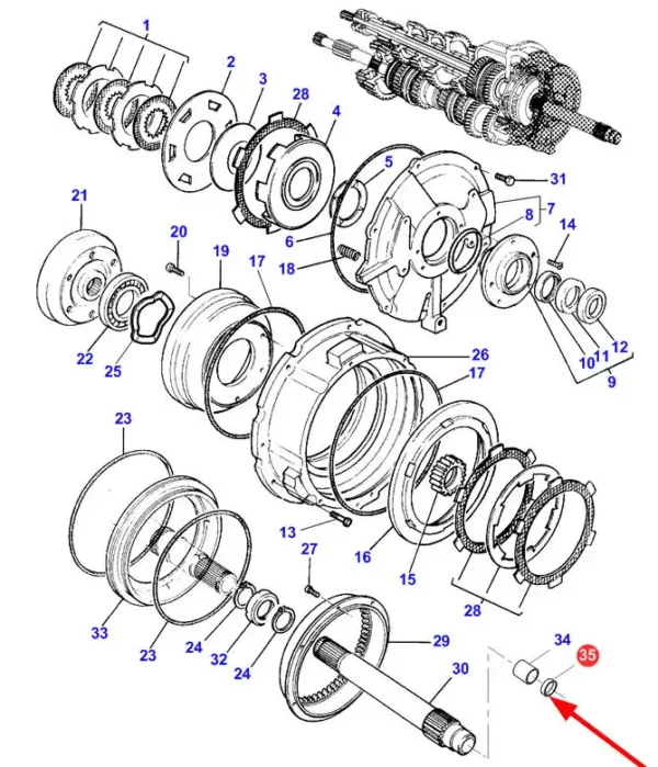 Pierścień simmering skrzyni biegów o wymiarach 28 x 38 x 7 mm i numerze katalogowym 250-31, stosowany w ciągnikach marek Challenger oraz Massey Ferguson schemat.