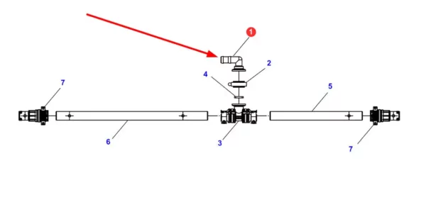 Oryginalne kolano instalacji oprysku o numerze katalogowym AG056272, stosowane w opryskiwaczach marek Challenger i Fendt schemat