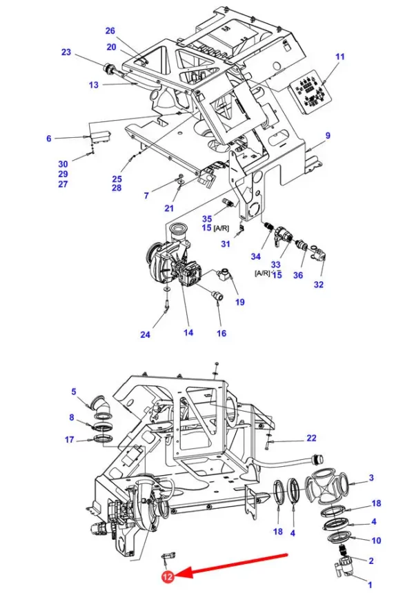 Oryginalny czujnik o numerze katalogowym AG638914, stosowany w opryskiwaczach samojezdnych marki Challenger oraz Fendt schemat.