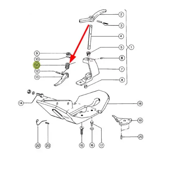 Oryginalna sprężyna prowadnicy sznurka o wymiarach 1,47 x 17,8 x 17, stosowany w prasach marki Claas schemat.