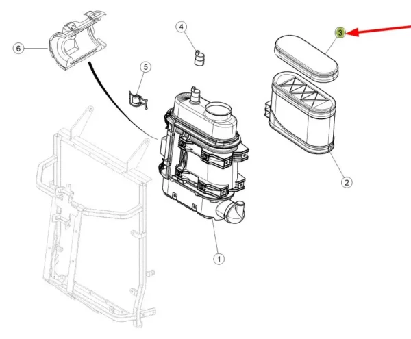 Oryginalny filtr wewnętrzny powietrza silnika o numerze katalogowym 0011075980, stosowany w maszynach rolniczych marek Claas, John Deere, Lamborghini oraz Faresin- schemat.