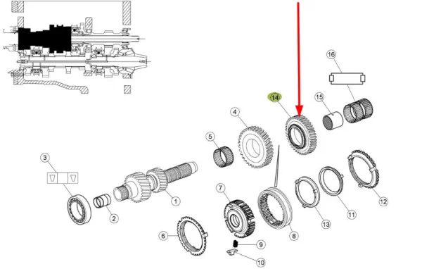 Oryginalne koło zębate wałka skrzyni biegów o numerze katalogowym 0011123930, stosowane w ciągnikach marki Claas schemat.