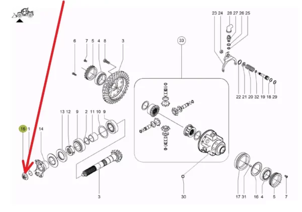 Oryginalna nakrętka mechanizmu różnicowego przedniej i tylnej osi napędowej o numerze katalogowym 0013013230, stosowana w ładowarkach teleskopowych marki Claas schemat.