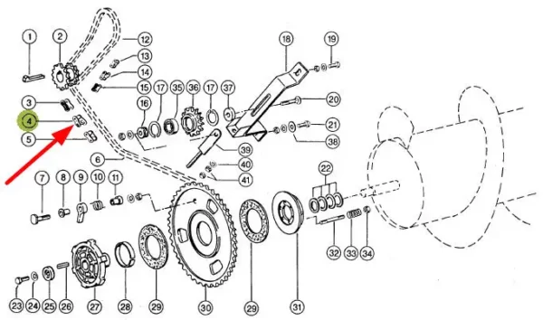 Oryginalne półogniwo łańcucha napędu bębna wciągającego o wymiarze RE 425, numerze katalogowym 002859.0, stosowane w kombajnach zbożowych marki Claas schemat.