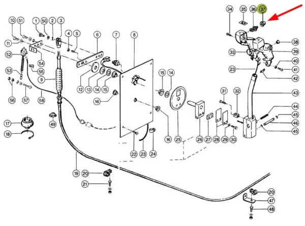 Oryginalna nakrętka przełącznika dźwigni sterującej o numerze katalogowym 012704.0, stosowana w kombajnach zbożowych i sieczkarniach samojezdnych marki Claas schemat.