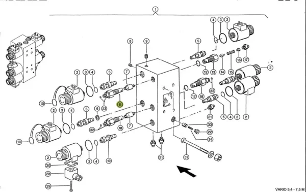 Oryginalna wkładka zaworu hydrauliczngo o numerze katalogowym 040328.0, stosowana w hederach kombajnów zbożowych marki Claas schemat