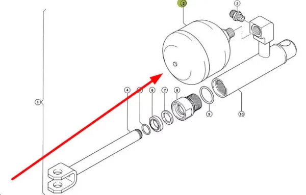 Oryginalny akumulator hydraliczny o numerze katalogowym 044972.1, stosowany w kombajnach zbożowych marki Claas schemat