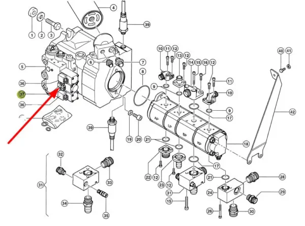 Oryginalny zawór elektromagnetyczny pompy hydraulicznej, stosowany w maszynach rolniczych marki Claas schemat.