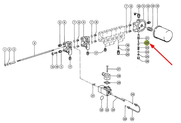 Oryginalny zaworek siłownika hydraulicznego bloku zaworów magnetycznych o wymiarach  D10 X 35 i numerze katalogowym , stosowany w kombajnach zbożowych  oraz sieczkarniach marki Claas schemat.