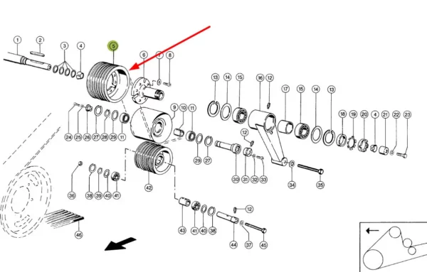 Oryginalne koło pasowe napędu bębna sieczkarni, stosowane w sieczkarniach samojezdnych marki Claas schemat