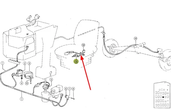 Oryginalny czujnik elektryczny siedzenia o numerze katalogowym 076711.1, stosowany w maszynach rolniczych marki Claas schemat.