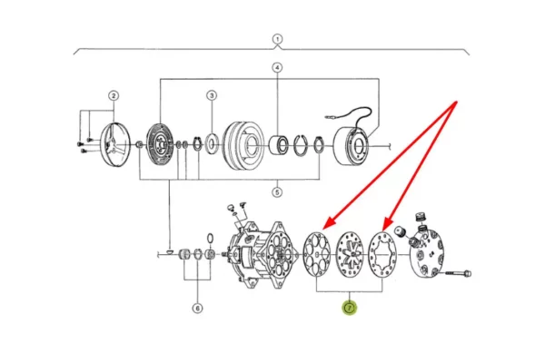Oryginalny komplet uszczelek sprężarki klimatyzacji, stosowanych w maszynach żniwnych marki Claas schemat
