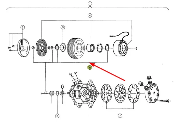 Oryginalny komplet naprawczy sprzęgła klimatyzacji, stosowany w maszynach żniwnych marki Claas schemat