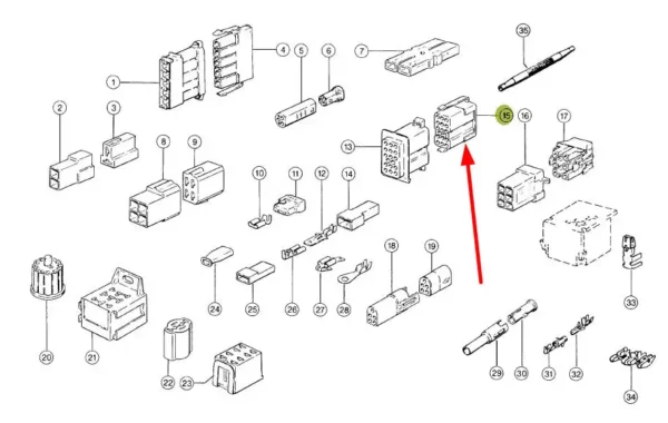 Oryginalna obudowa złączy konektorowych o numerze katalogowym 211763.0, stosowana w maszynach rolniczych marki Claas schemat.