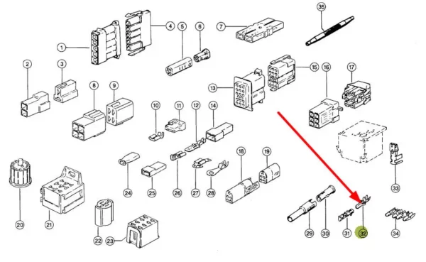 Oryginalny konektor elektryczny o numerze katalogowym 211771.0, stosowany w kombajnach zbożowych i sieczkaranich samojezdnych marki Claas schemat.