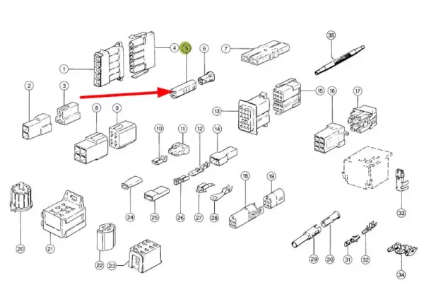 Oryginalna złączka elektryczna, stosowana w kombajnach Mega, Medion oraz Lexion marki Claas schemat.