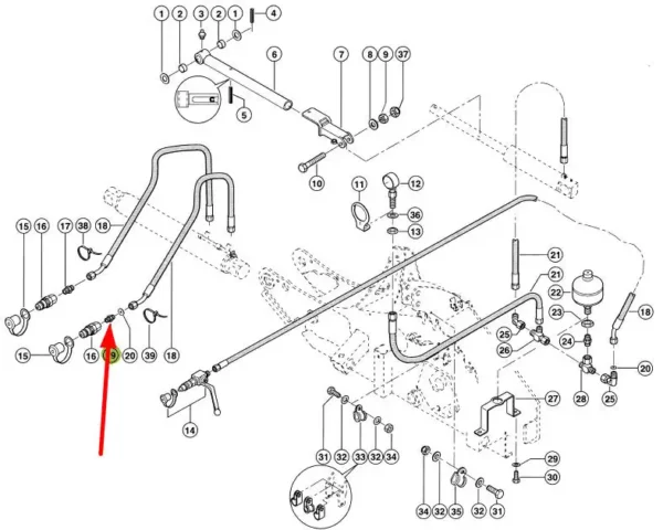 Oryginalna redukcja hydrauliki o numerze katalogowym 212513.0, stosowana powszechnie w maszynach i pojazdach rolniczych marki Claas schemat.