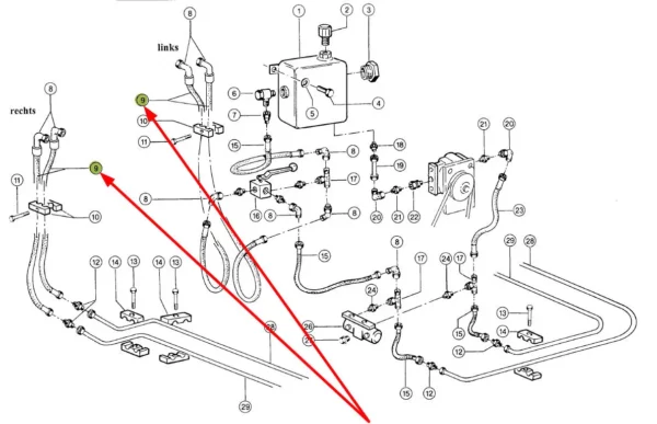 Oryginalny przewód hydrauliczny o długości 1650 mm i numerze katalogowym 212756.1, stosowany w hederach kombajnów zbożowych marki Claas schemat.