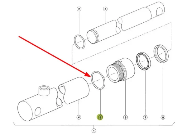 Oryginalny pierścień oring siłownika hydraulicznego o wymiarach 39,34 x 2,62 mm i numerze katalogowym 213147.0, stosowany w ładowaczach teleskopowych marki Claas schemat.