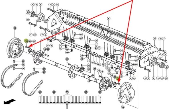 Oryginalna śruba z łbem stożkowym o wymiarach M8 x 30 i numerze katalogowym 213699.0, stosowana w podbieraczach pokosu marki Claas schemat.