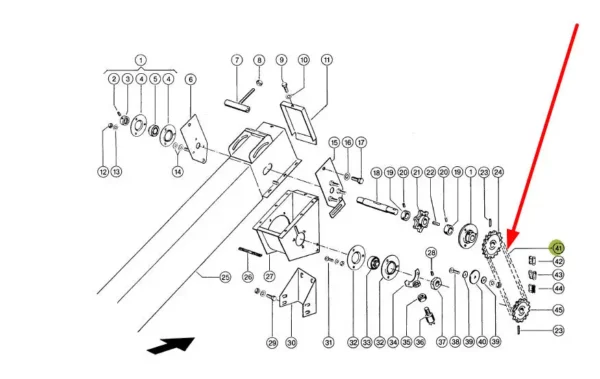 Oryginalny łańcuch rolkowy 10B-1 x  53 E/L rolek o numerze katalogowym 216124.1, stosowany w maszynach i pojazdach rolniczych marki Claas schemat.
