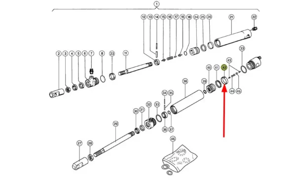 Oryginalny pierścień siłownika hydraulicznego o wymiarach 40x36x9,7, numer katalogowy 216783.0, stosowany w kombajnach Lexion marki Claas schemat.