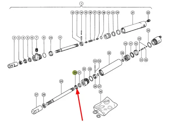 Oryginalny pierścień siłownika hydraulcznego o wymiarach 22x30x7, numer katalogu 216786.0, stosowany przy kombajnach Lexion marki Claas schemat.