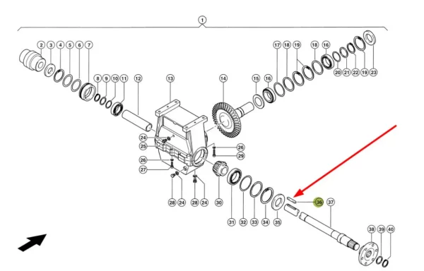 Oryginalny wpust wału przekładni rotora o numerze katalogowym 216976.0, stosowany w kombajnach zbożowych marki Claas schemat
