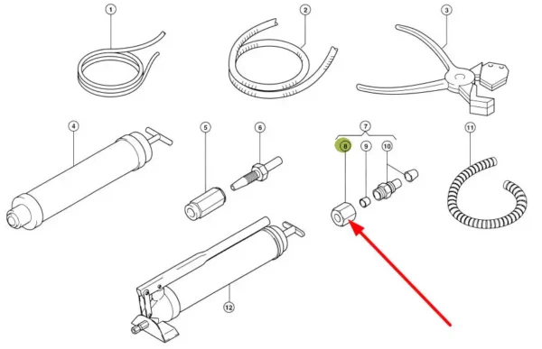 Oryginalna nakrętka układu centralnego smarowania o numerze katalogowym 233620.0, stosowana w maszynach rolniczych marki Claas schemat.