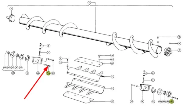 Oryginalny wkręt z łbem stożkowym bębna wciągającego o wymiarach M10 x 30 mm i numerze katalogowym 235073.1, stosowany w adapterach do kukurydzy marki Claas schemat.