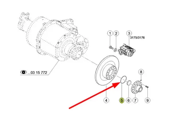 Oryginalny pierścień oring tarczy hamulcowej i wymiarach 54,2 x 3N mm i numerze katalogowym 238437.0, stosowany w kombajnach zbożowych marki Claas schemat.