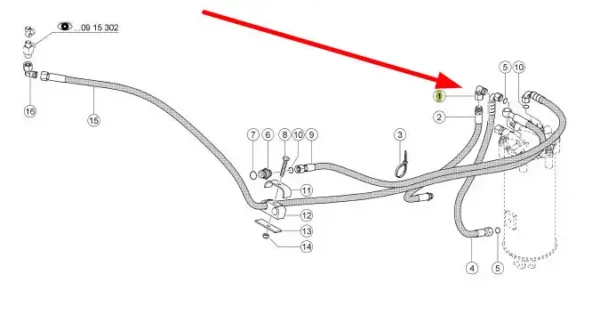 Oryginalne kolanko przewodu hydraulicznego o numerze katalogowym 238693.0, szeroko stosowane w maszynach rolniczych marki Claas schemat