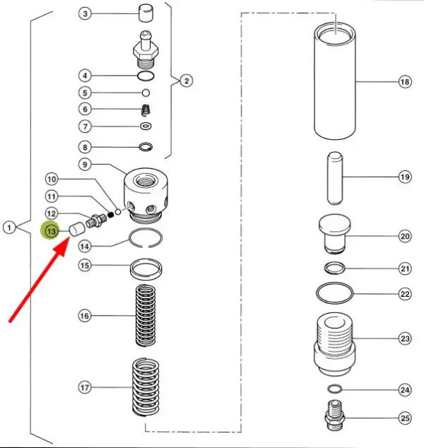 Oryginalny kołpak śruby pompy smarowania łańcuchów o numerze katalogowym 241383.1, stosowany w prasach marki Claas schemat.