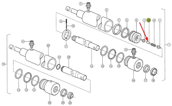 Oryginaln kołek silownika hydraulicznego o wymiarach 11 x 8 mm, stosowany w maszynach rolniczych marki Claas schemat