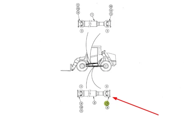 Oryginalna śruba mocująca wał napędowy, stosowana w ładowarkach teleskopowych marki Claas schemat