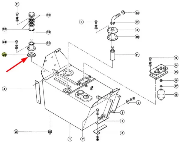 Oryginalna uszczelka zbiornika hydrauliki i paliwa o numerze katalogowym 314462.1, stosowana w maszynach i pojazdach rolniczych marki Claas schemat.