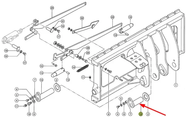 Oryginalny sworzeń dźwigaru narzędzi roboczych o numerze katalogowym 315266.0, stosowany w ładowaczach marki Claas schemat.