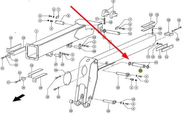 Oryginalny sworzeń ramienia wysuwu o numerze katalogowym 315720.0, stosowany w ładowaczach teleskopowych marki Claas schemat