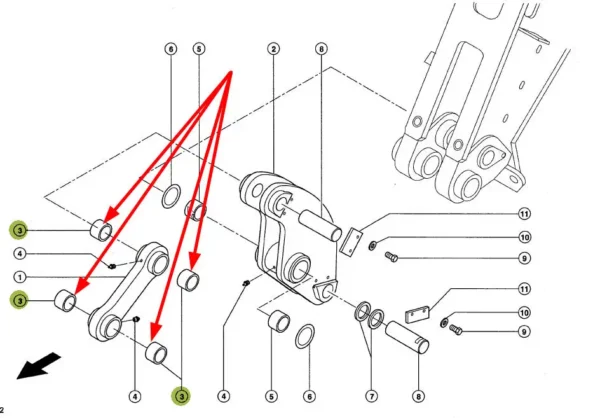 Oryginalna tuleja metalowa łożyska przeciwstawnego mechanizmu wywracania, stosowana w ładowarkach marki Claas schemat