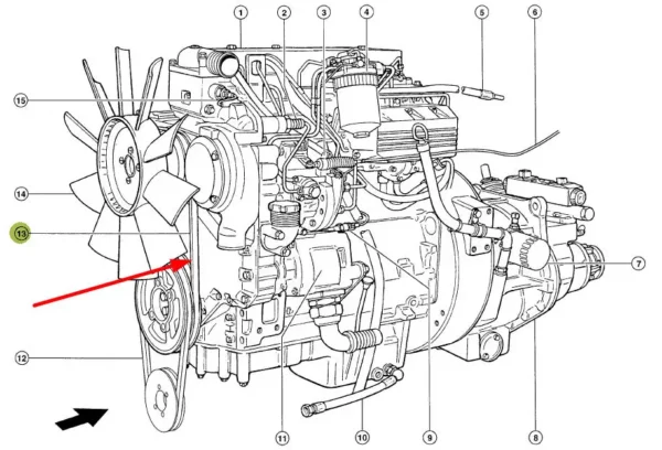 Oryginalny pasek klinowy silnika AVX13 x 1375 la o numerze katalogowym 315972.0, stosowany w ładowaczach teleskopowych marki Claas schemat.