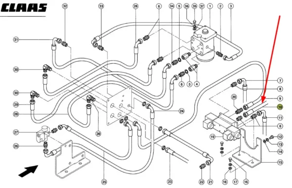 Oryginalny przewód hydruliczny układu kierowniczego o numerze katalogowym 316084.1, stosowany w ładowarkach marki Claas. schemat