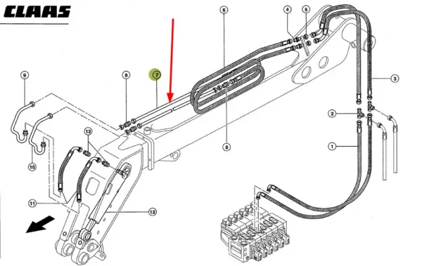 Oryginalny przewód oleju hydraulicznego metalowy o numerze katalogowym 316132.0, stosowany w ładowarkach teleskopowych marki Claas. schemat