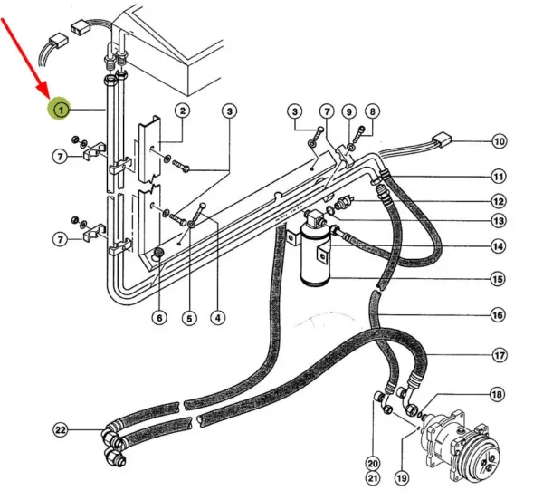 Oryginalny przewód metalowy układu klimatyzacji  o numerze katalogowym 316276.0, stosowany w ładowarkach teleskopowych marki Claas. schemat