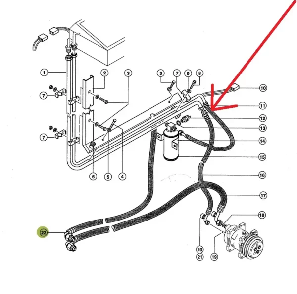 Oryginalny przewód układu klimatyzacji o numerze katalogowym 316277.0, stosowany w ładowarkach teleskopowych marki Claas schemat.