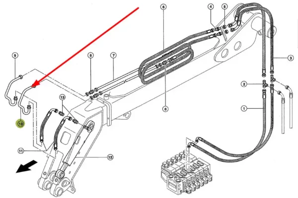 Oryginalny, metalowy przewód oleju hydraulicznego o numerze katalogowym 316758.0, stosowany w ładowarkach teleskopowych marki Claas schemat