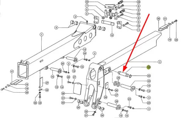 Oryginalny sworzeń ramienia, stosowany w ładowarkach  teleskopowych marki Claas schemat