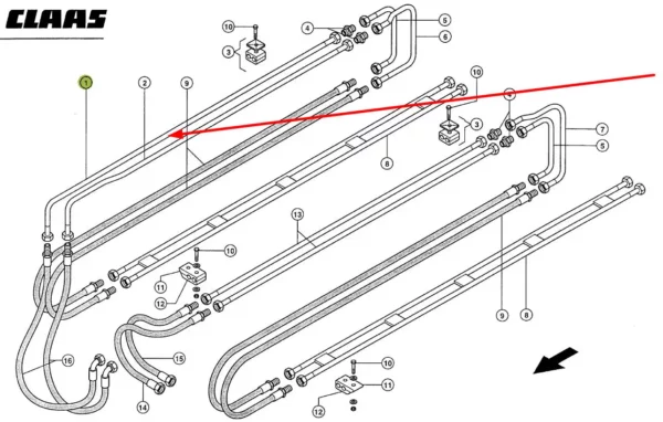 Oryginalny przewód hydrauliczny metalowy o numerze katalogowym 317555.0, stosowany w ładowarkach marki Claas. schemat