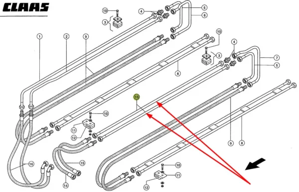 Oryginalny przewód hydrauliczny metalowy o numerze katalogowym 317774.0, stosowany w ładowarkach teleskopowych marki Claas. schemat