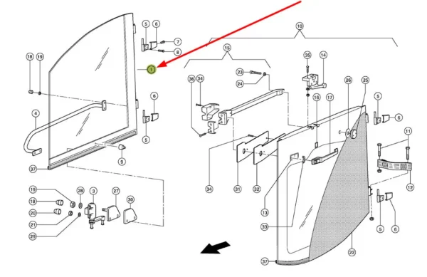 Oryginalna szyba drzwi o numerze katalogowym 317836.1, stosowana w ładowarkach teleskopowych marki Claas schemat.