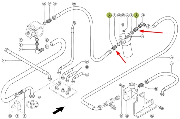 Oryginalna redukcja hydrauliczna o numerze 322601.1, stosowana w maszynach rolniczych marki Claas.